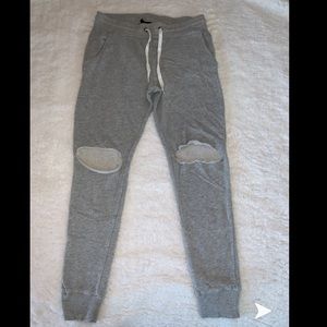 Grey Sweatpants with knee ripped holes